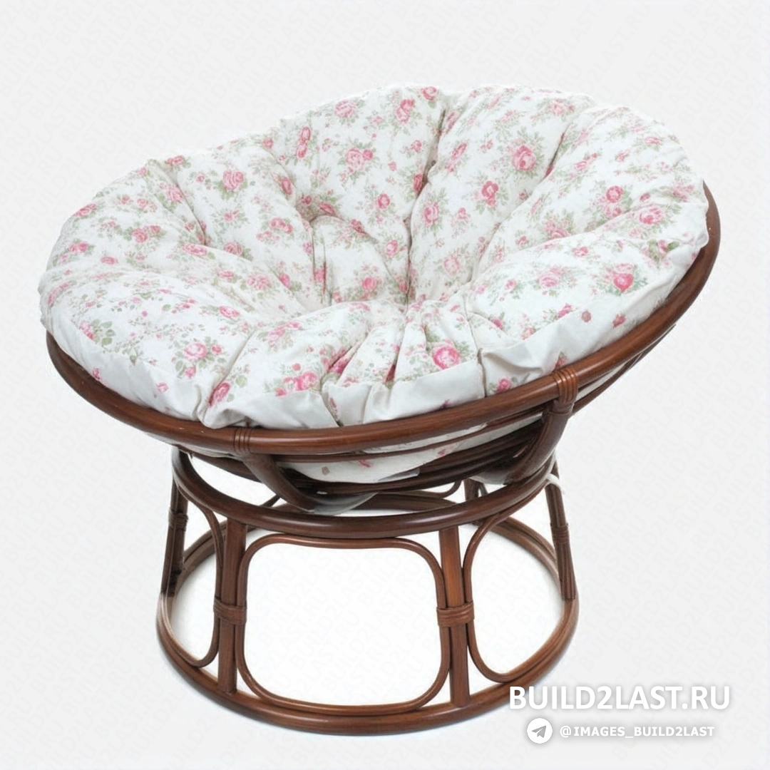 Бежевое кресло Папасан с синими и белыми подушками в светлом интерьере