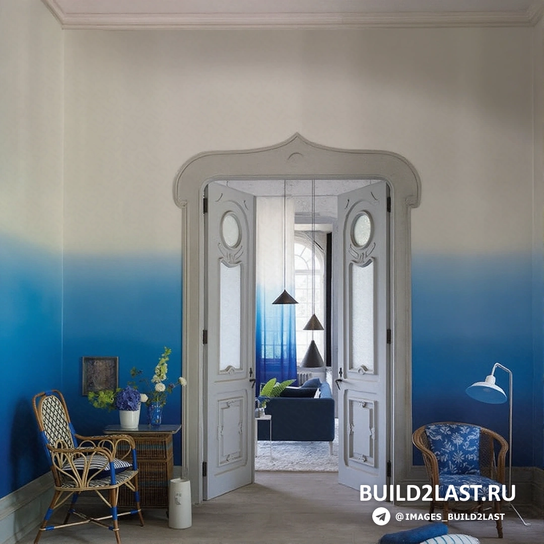 Эффект омбре в розовых и серых оттенках, создающий уютную атмосферу в винтажной спальне с настольными лампами и декоративными элементами.