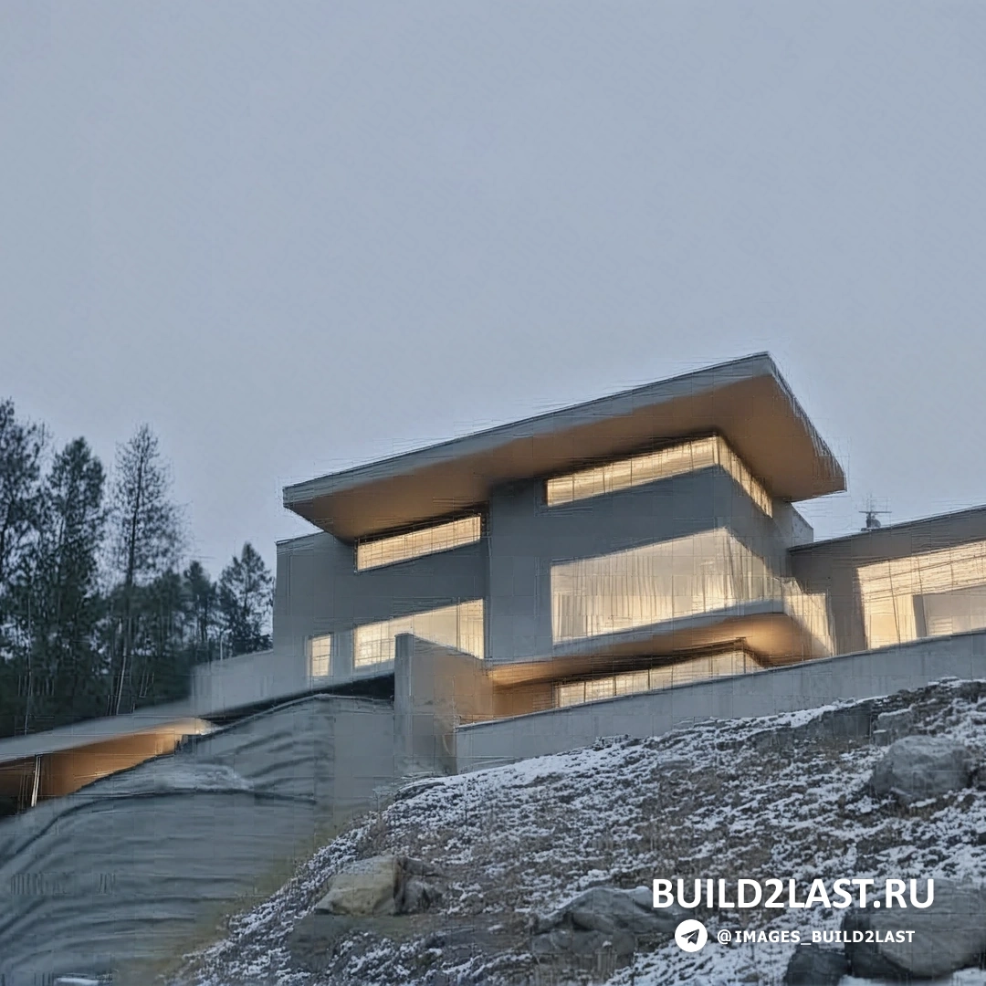 Элегантная горная резиденция на фоне величественных гор, окружённая зеленью и деревьями