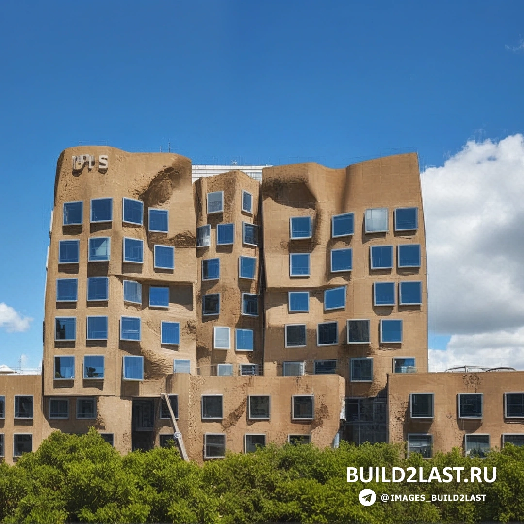 Фасад здания бизнес-школы в Сиднее, спроектированного Фрэнком Гери, выполнен в стиле деконструктивизма с бежевыми оттенками.