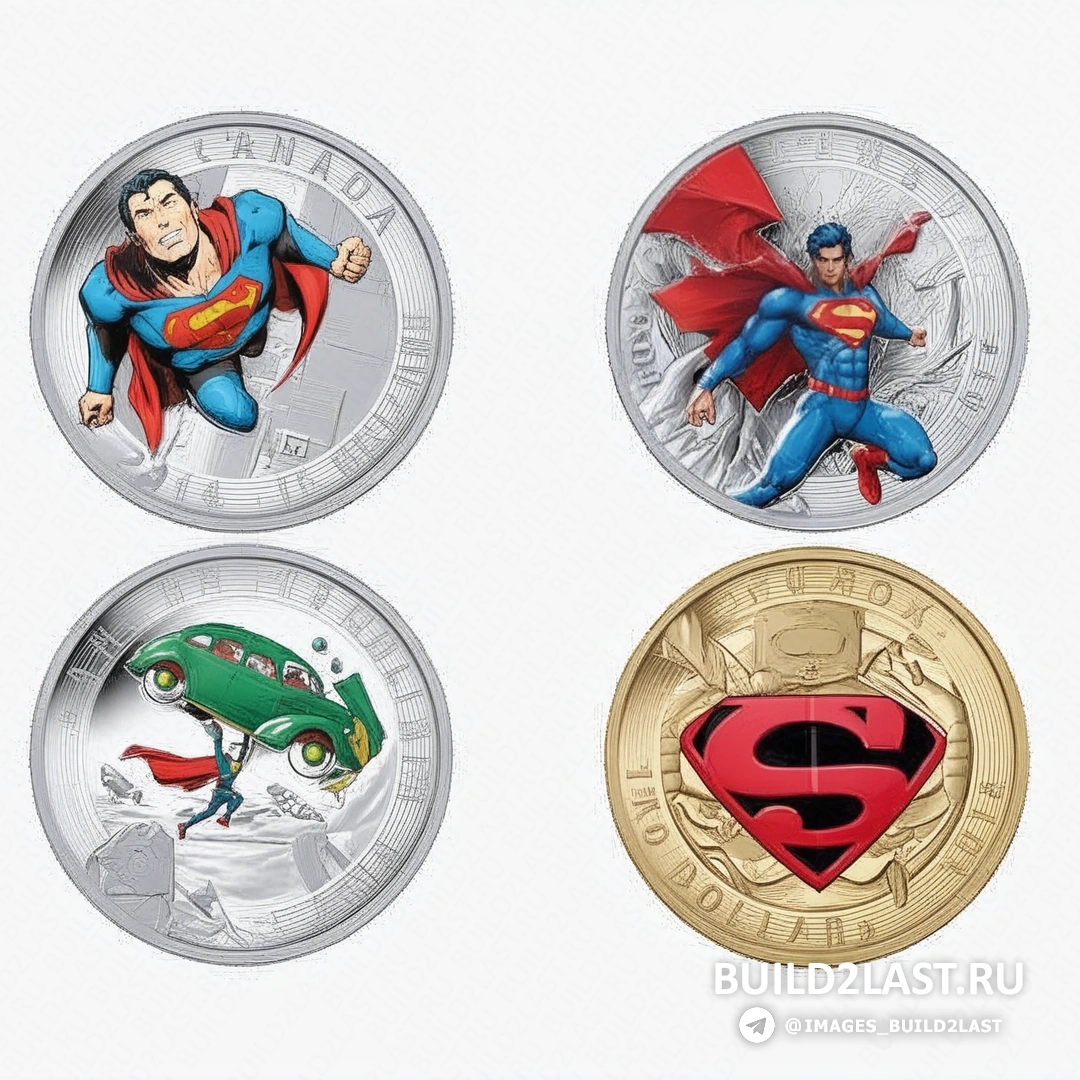 Микроскопическое изображение с деталями монеты с изображением Супермена