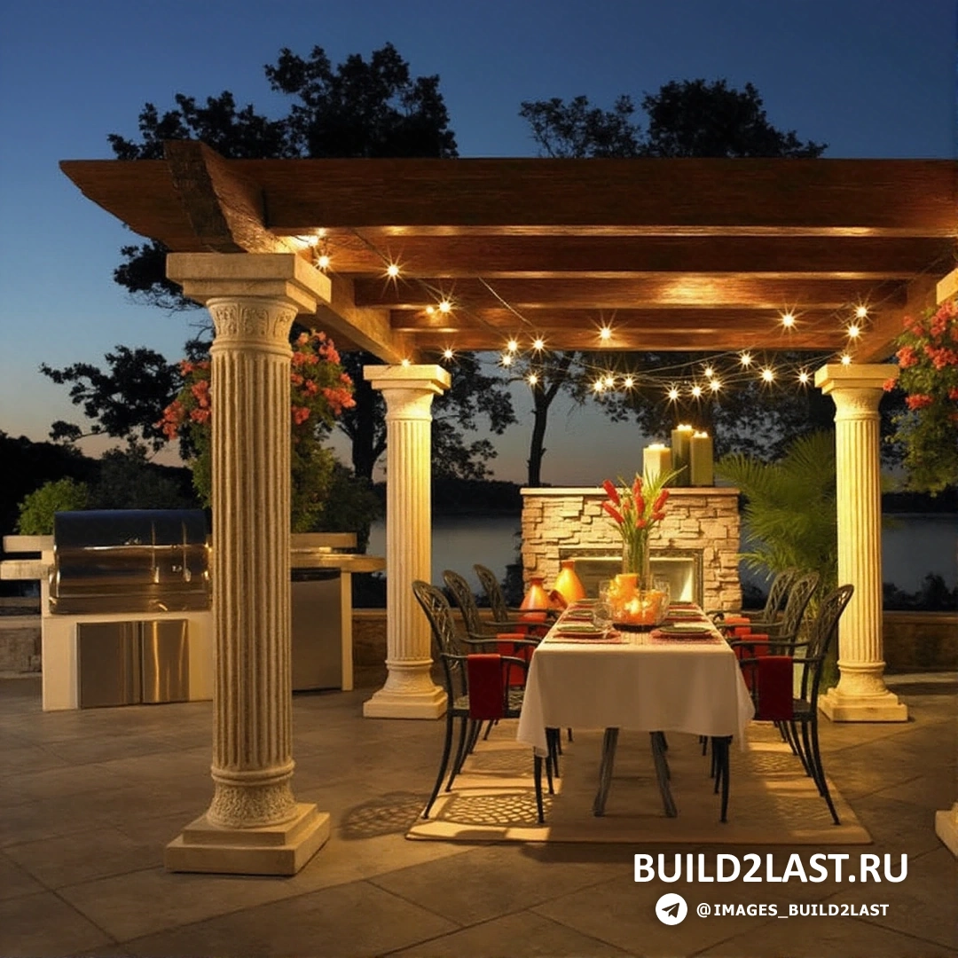 Стильная уличная мебель на деревянной палубе около дома