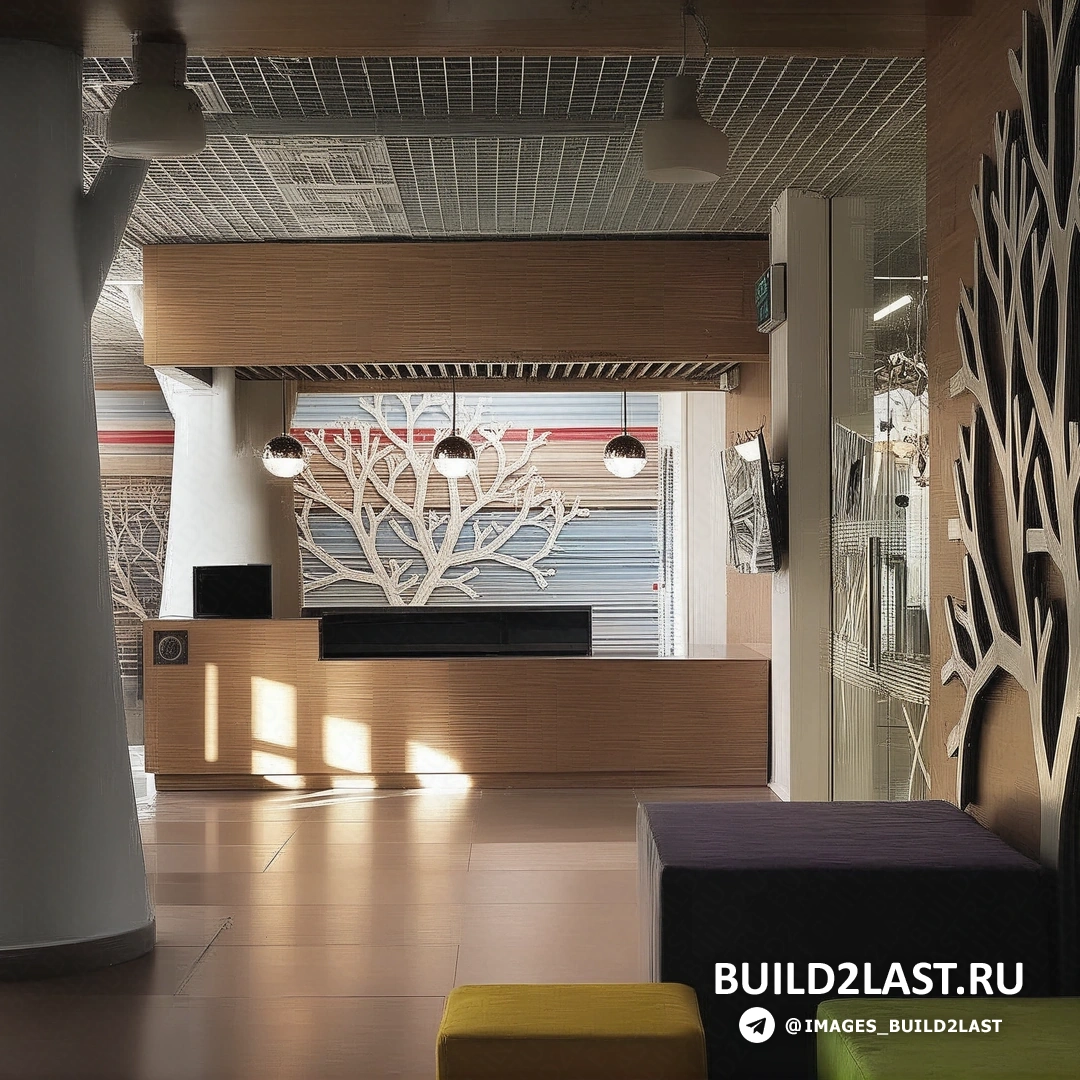 Учебный класс с яркими стеллажами и акцентами в красном, жёлтом и синем цветах, выполненный в стиле авангард.