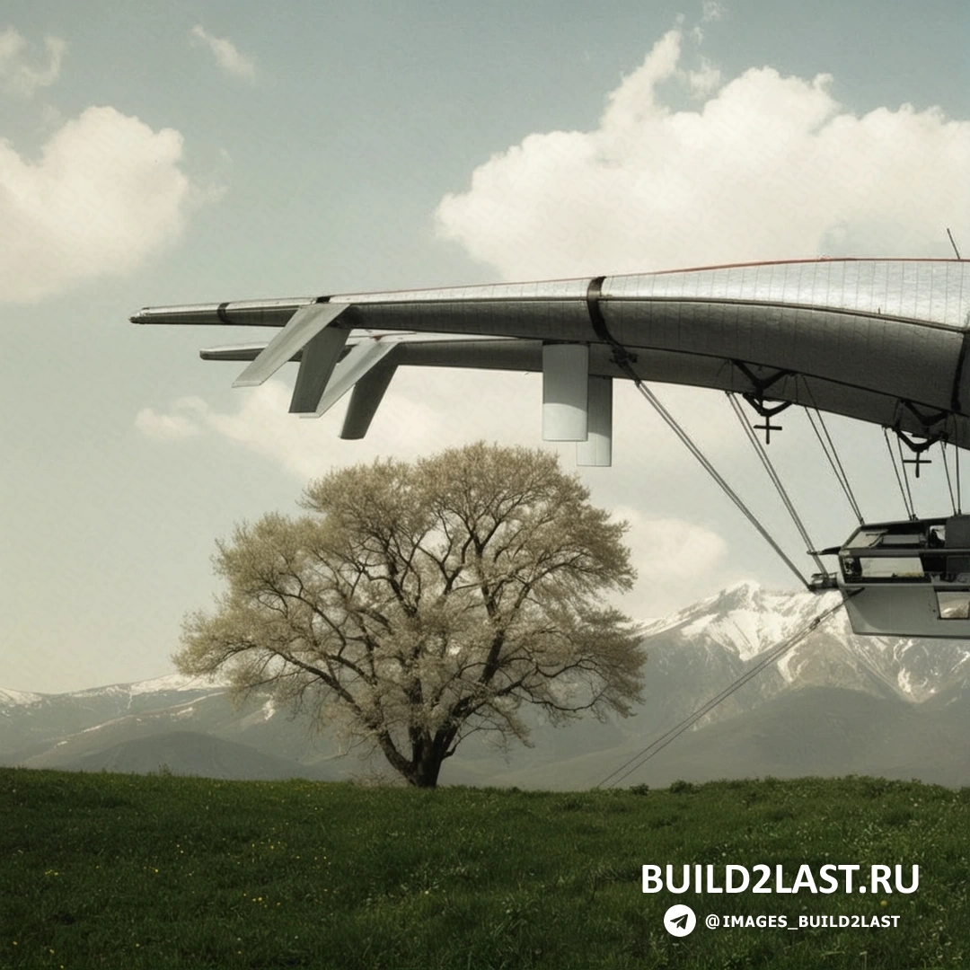 Вид летающего дома Wolke 7 с низкой точки, дом взлетает с земли.